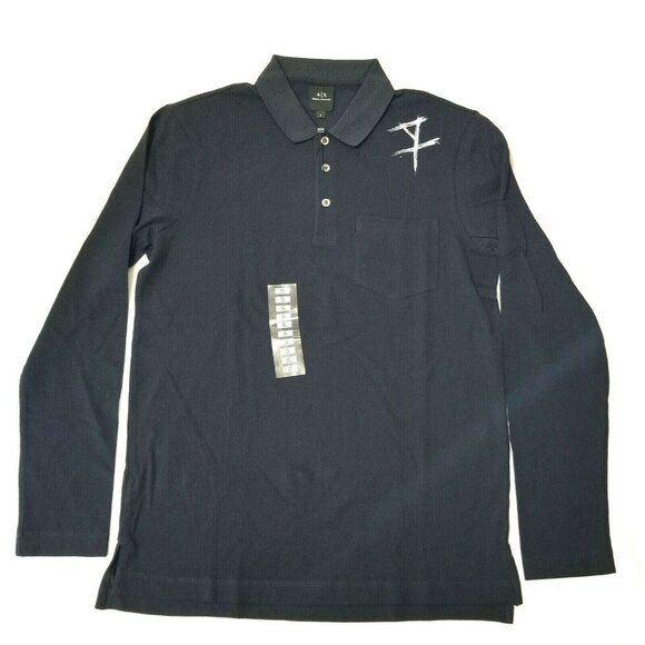 Armani‎ Exchange Men's Long Sleeve Pique Polo Shirt Cotton Button Up - Picture 1 of 9